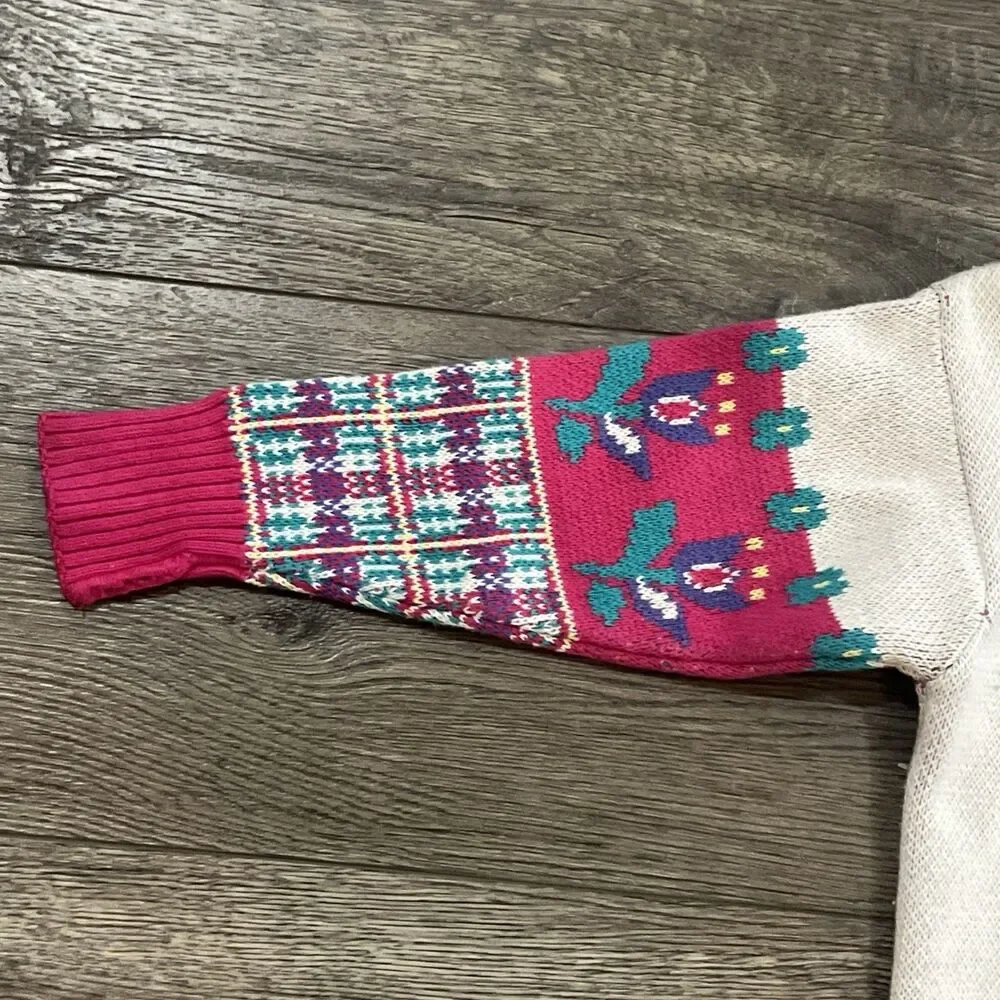 Vintage 90s Gymboree Rainbow Tag Sweater Plaid Heart Floral Cotton Girls Medium